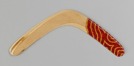 Banan Ethno Tjukurrpa decorated wooden returning boomerang